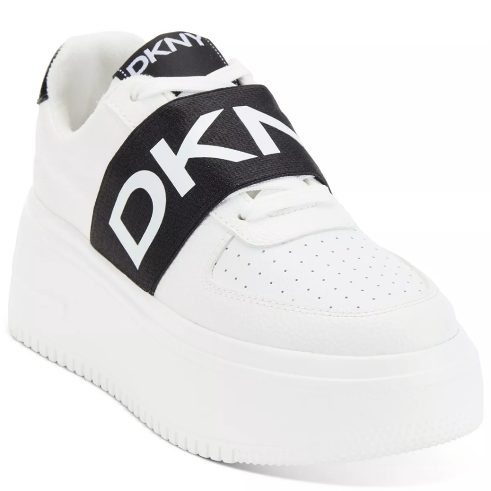 DKNY Women's White Madigan Faux Leather Platform Sneakers